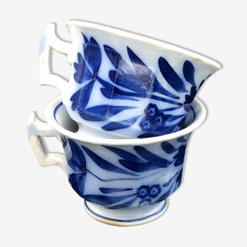 2 cups sarreguemines and digoin décor fleuri bleu
