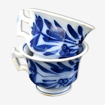 2 tasses à café sarreguemines et digoin décor fleuri bleu