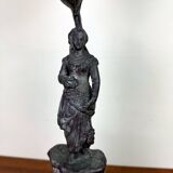 Large kerosene lamp mounted on a spelter statue entitled "Chanson par Rousseau" circa 1900