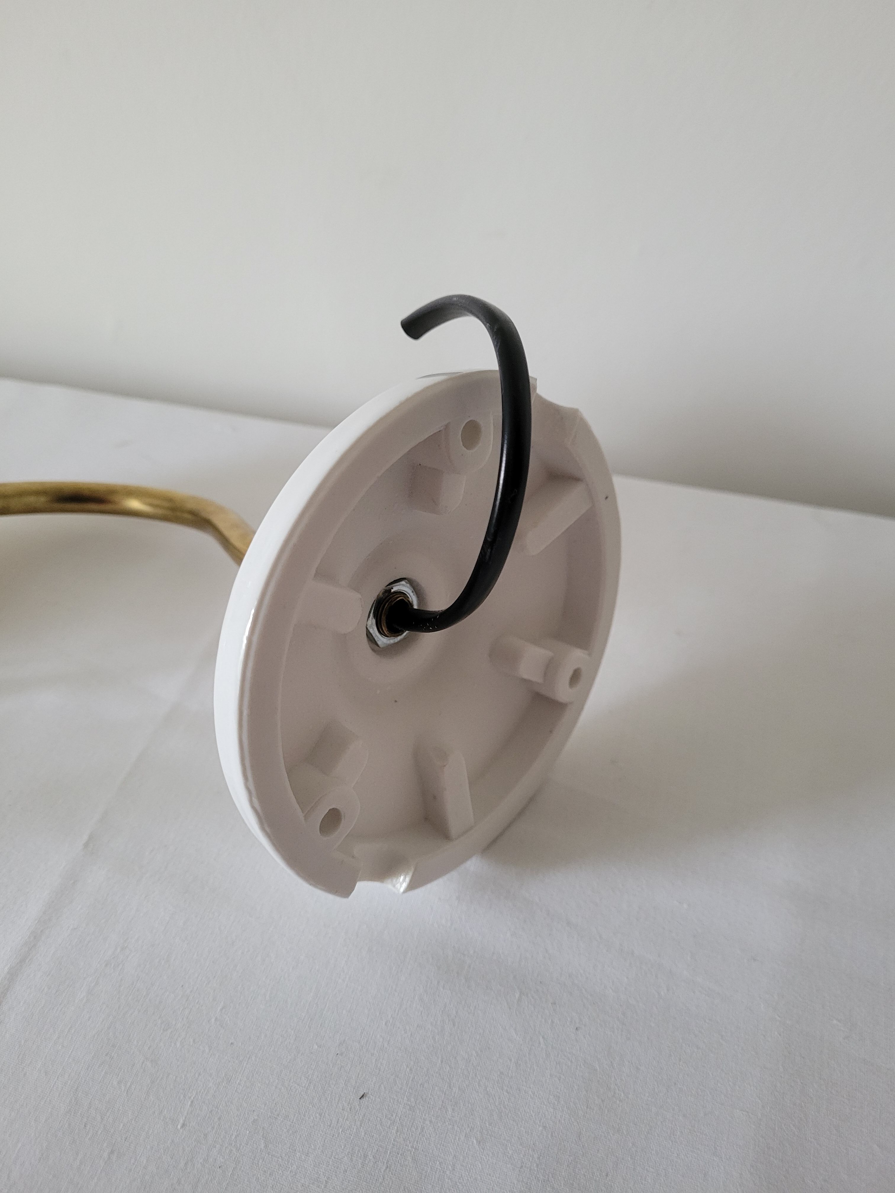 Porcelain, brass and glass wall lamp