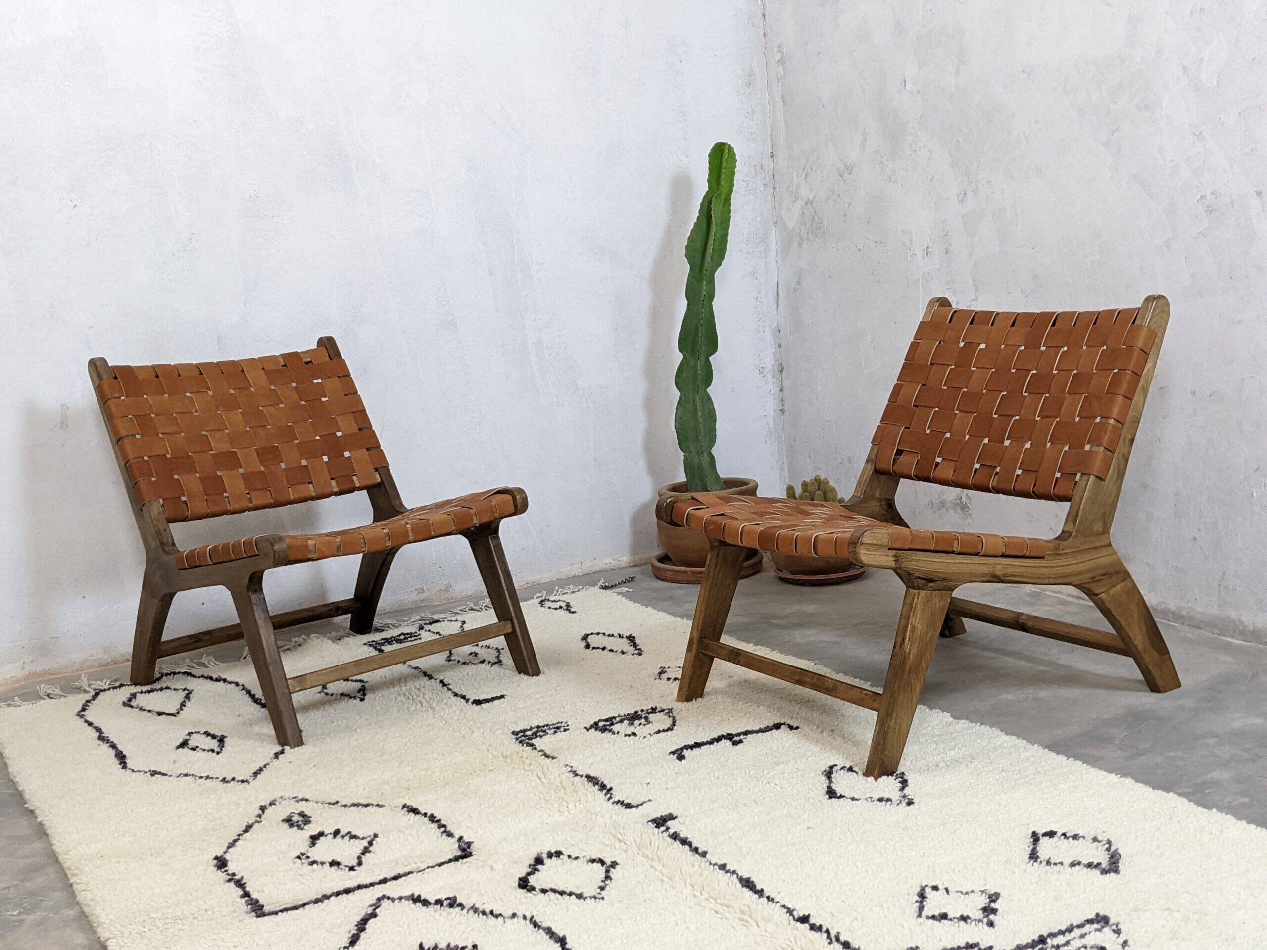 Two Moroccan leather armchairs