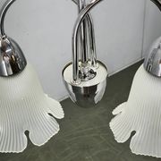 1950s Chrome and Floral Glass Chandelier by Elektroinstala Děčín