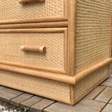 Rattan and woven wicker chest of drawers and mirror, 1970