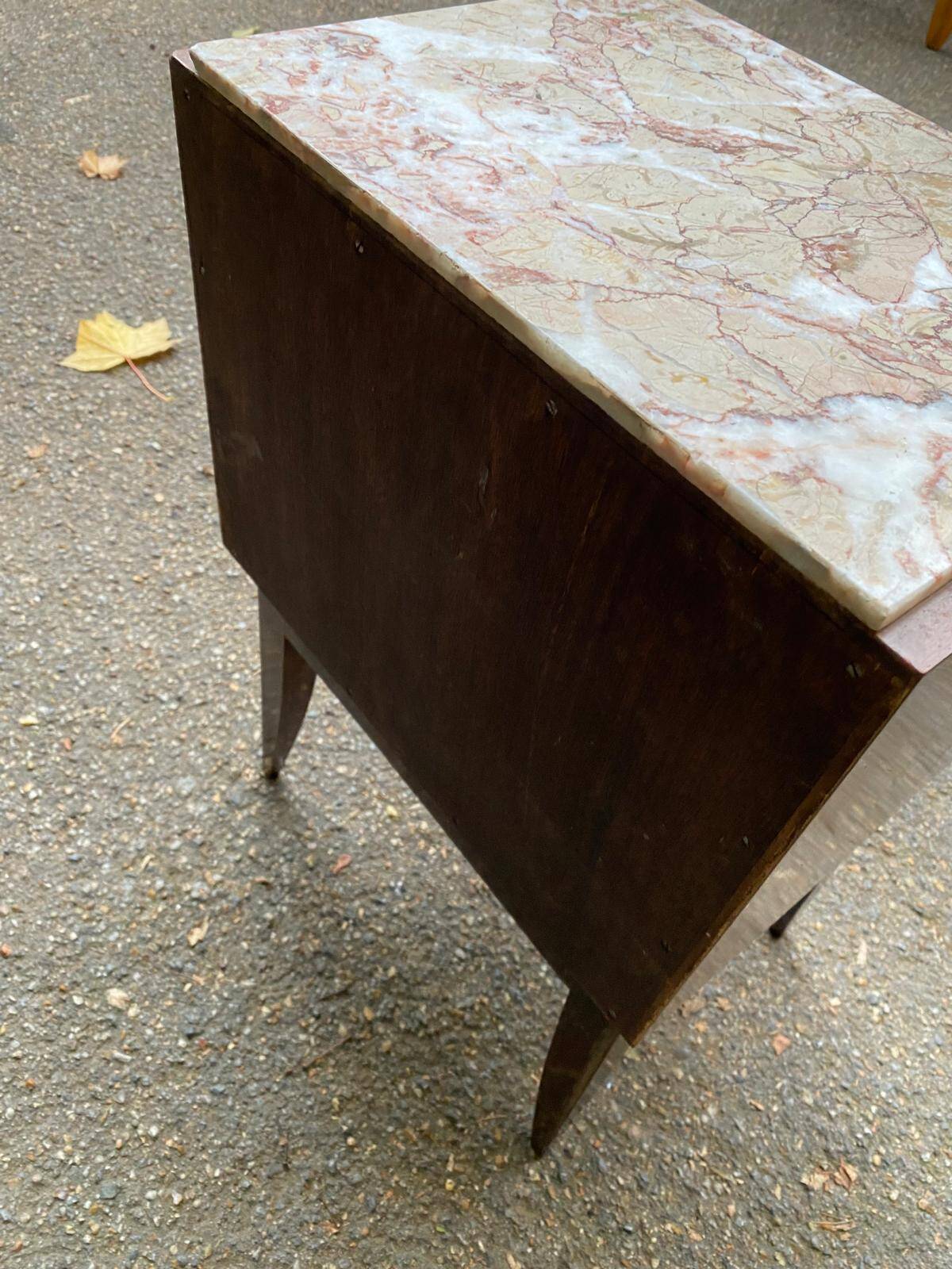 Scandinavian art deco bedside table in wood and marble