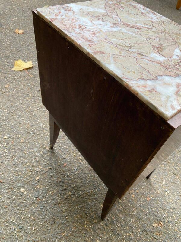 Table de chevet art déco scandinave bois et marbre