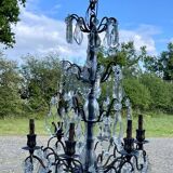 6-light chandelier in bronze and cut crystal, work early 20th century