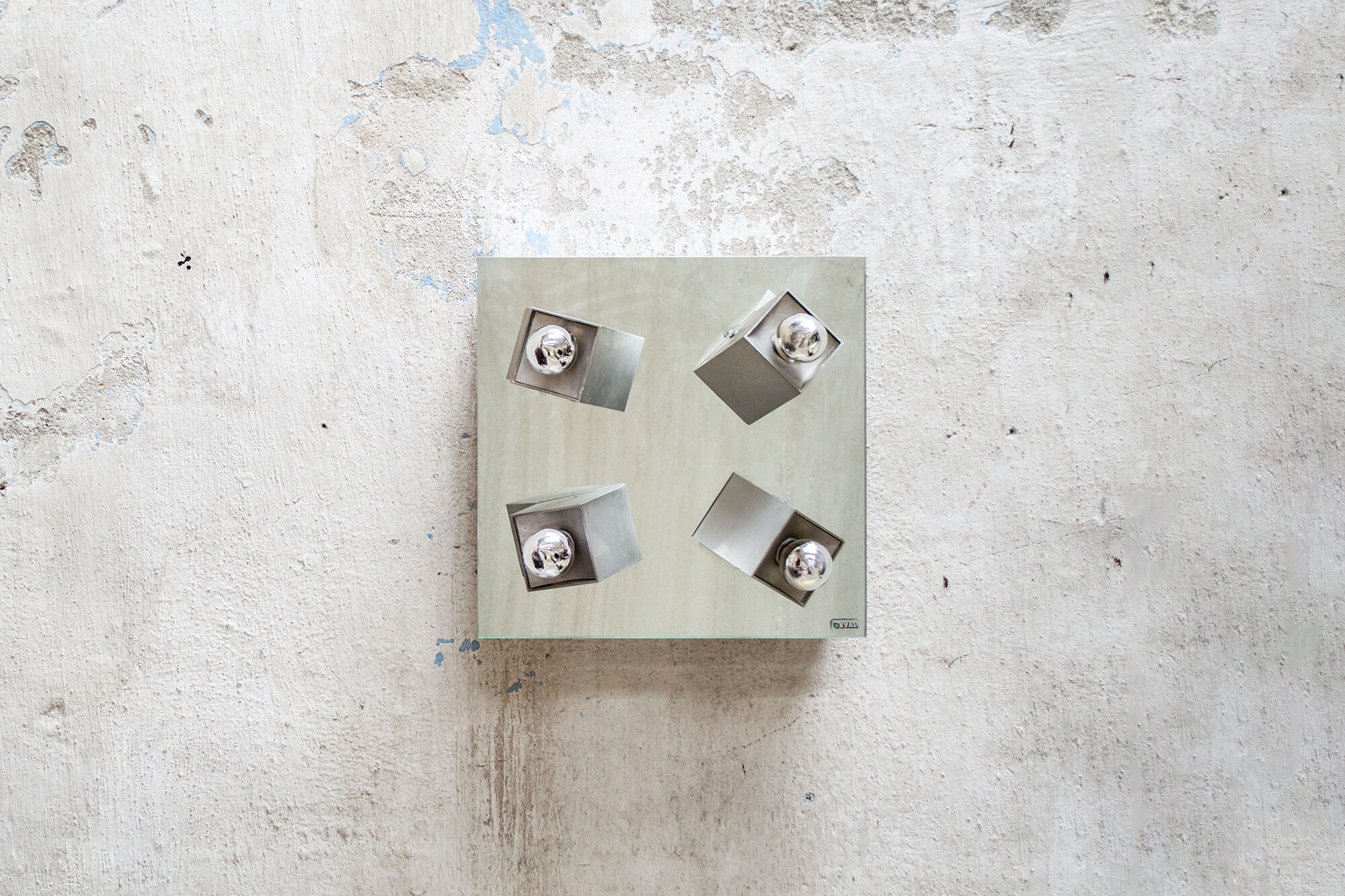 Mirror ceiling lamp in aluminum and steel Eval Italia 70s