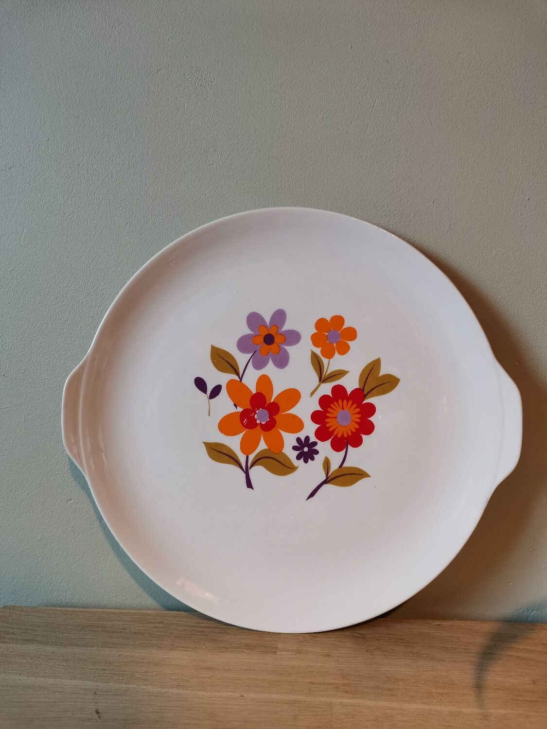 Vintage ear dish silkscreened flower mill of Wolves orchies France