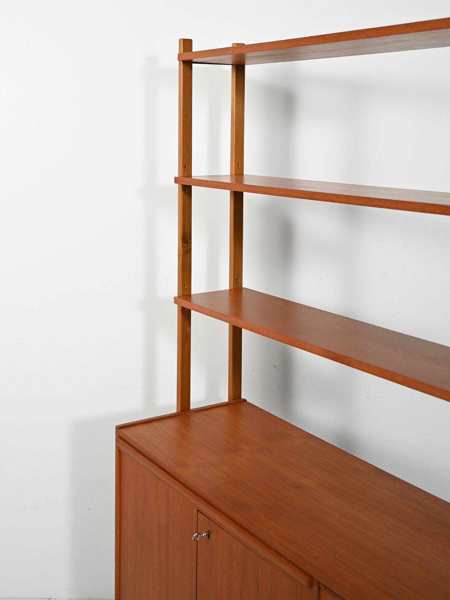 Scandinavian teak bookcase with pull-out desk