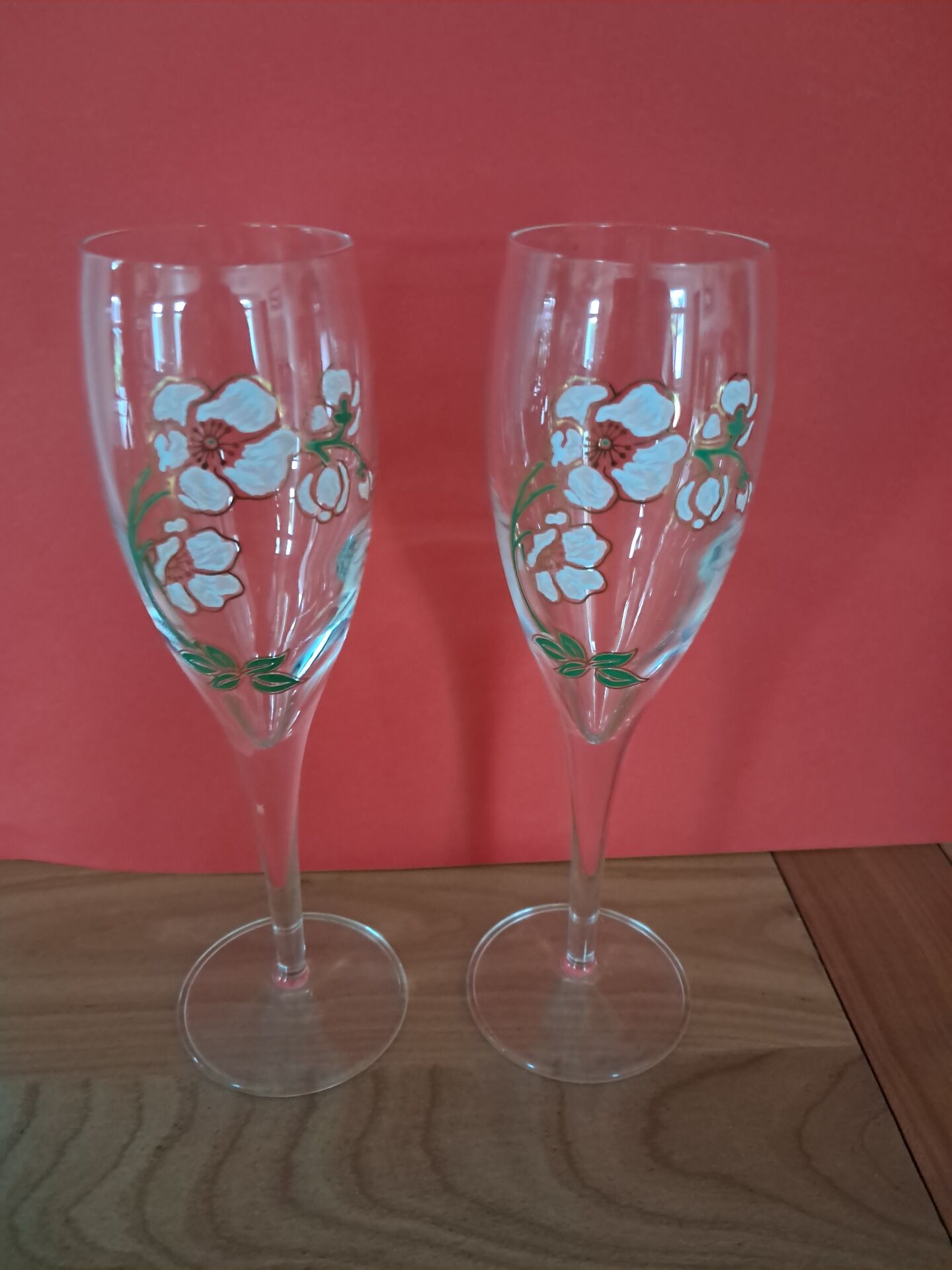 2 champagne flutes Perrier Jouet from the 1980s