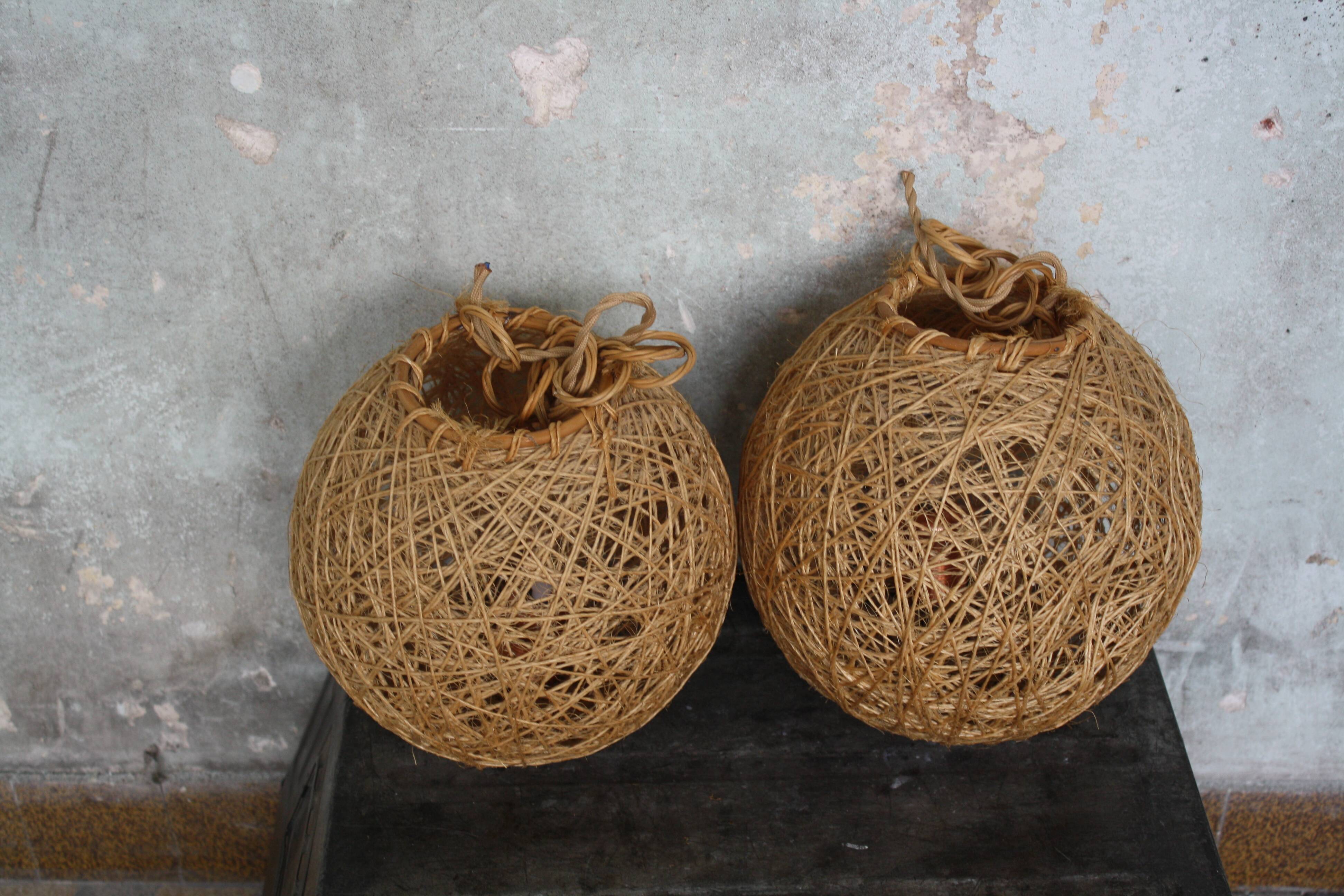 Set of 2 rattan and rope suspensions