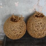 Set of 2 rattan and rope suspensions