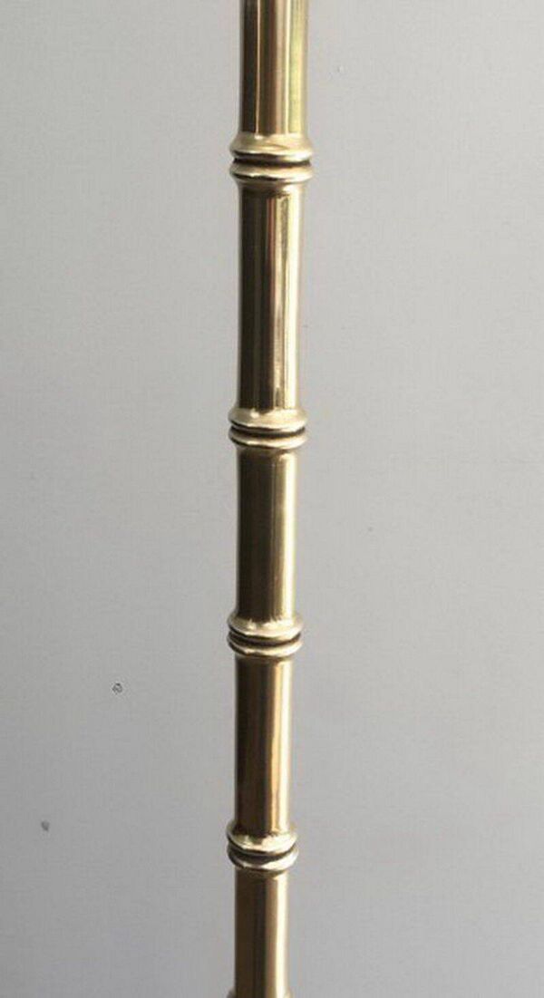 Lampadaire de parquet façon faux-bambou en bronze et laiton de Jacques Adnet