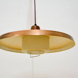Copper milk glass & teak hanging lamp Bernt Karlby for Lyfa