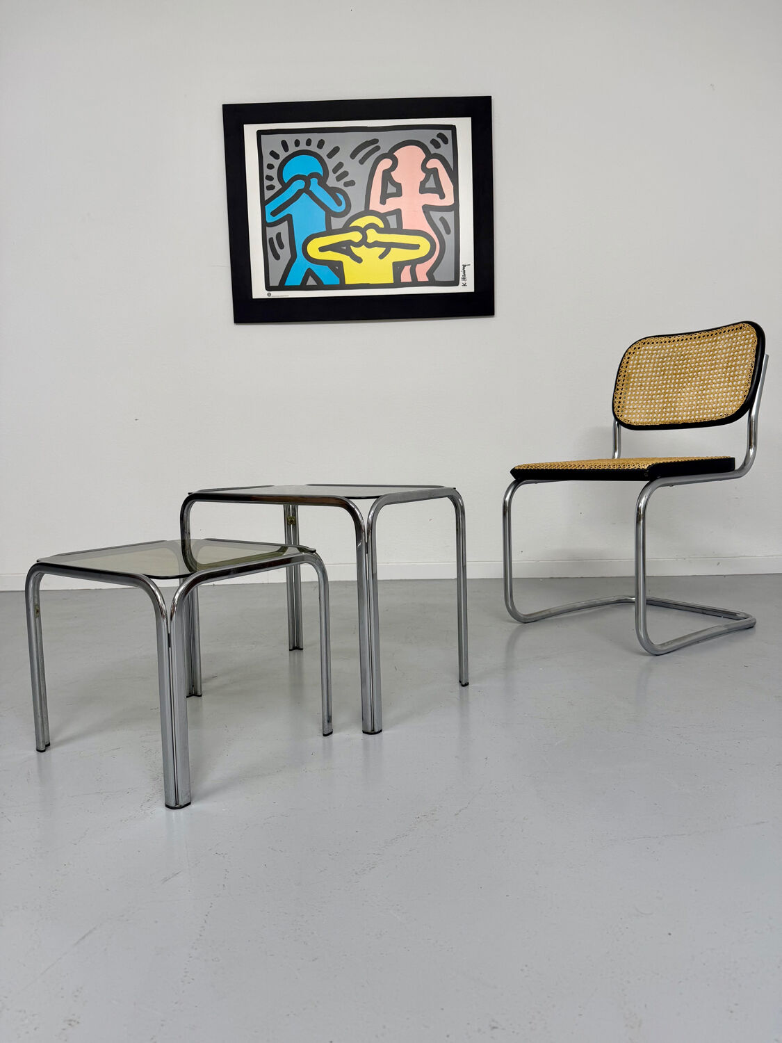 Morex nesting coffee table in metal and smoked glass, Italian design from the 1980s