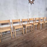 Series of 7 vintage Scandinavian bohemian wooden children's chairs