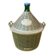 Large green glass lady-Jeanne in a khaki plastic basket, mid-century style.