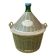 Large green glass lady-Jeanne in a khaki plastic basket, mid-century style.
