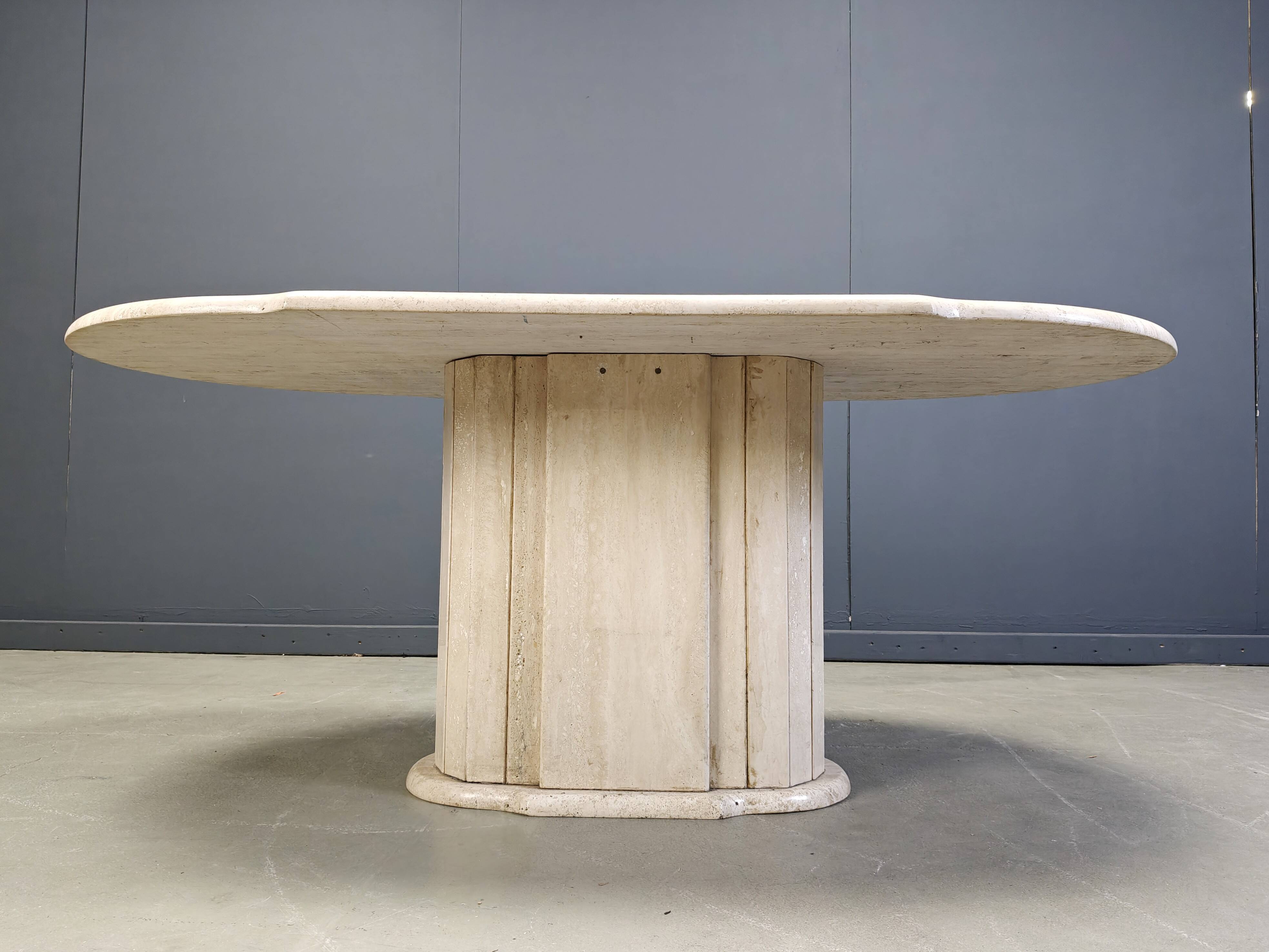 Vintage oval travertine dining table, 1970s