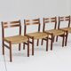 Mid Century Danish teak and paper cord dining chairs 1960s , set of 4