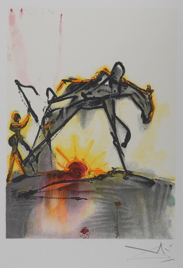 Salvador Dali : Les chevaux, le cheval de labeur, lithographie signée