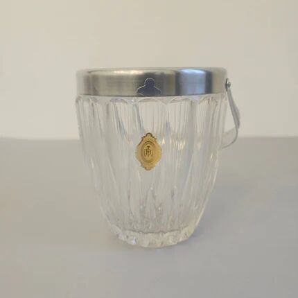 Small transparent crystal ice bucket Demeyere with stainless steel handle.