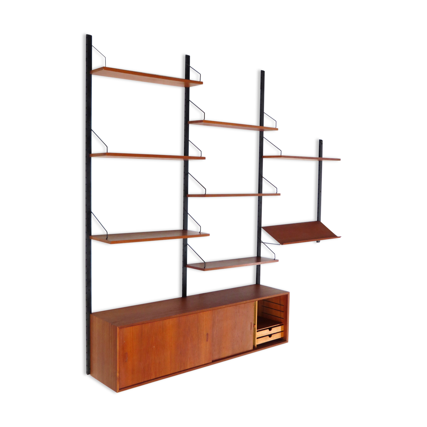 Vintage mid century Royal System Wall Unit with sideboard & shelves in teak by Poul Cadovius, 1960s