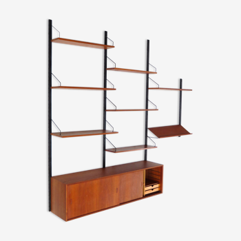 Vintage mid century Royal System Wall Unit with sideboard & shelves in teak by Poul Cadovius, 1960s
