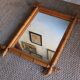 Antique cross mirror, turned wood, bamboo style