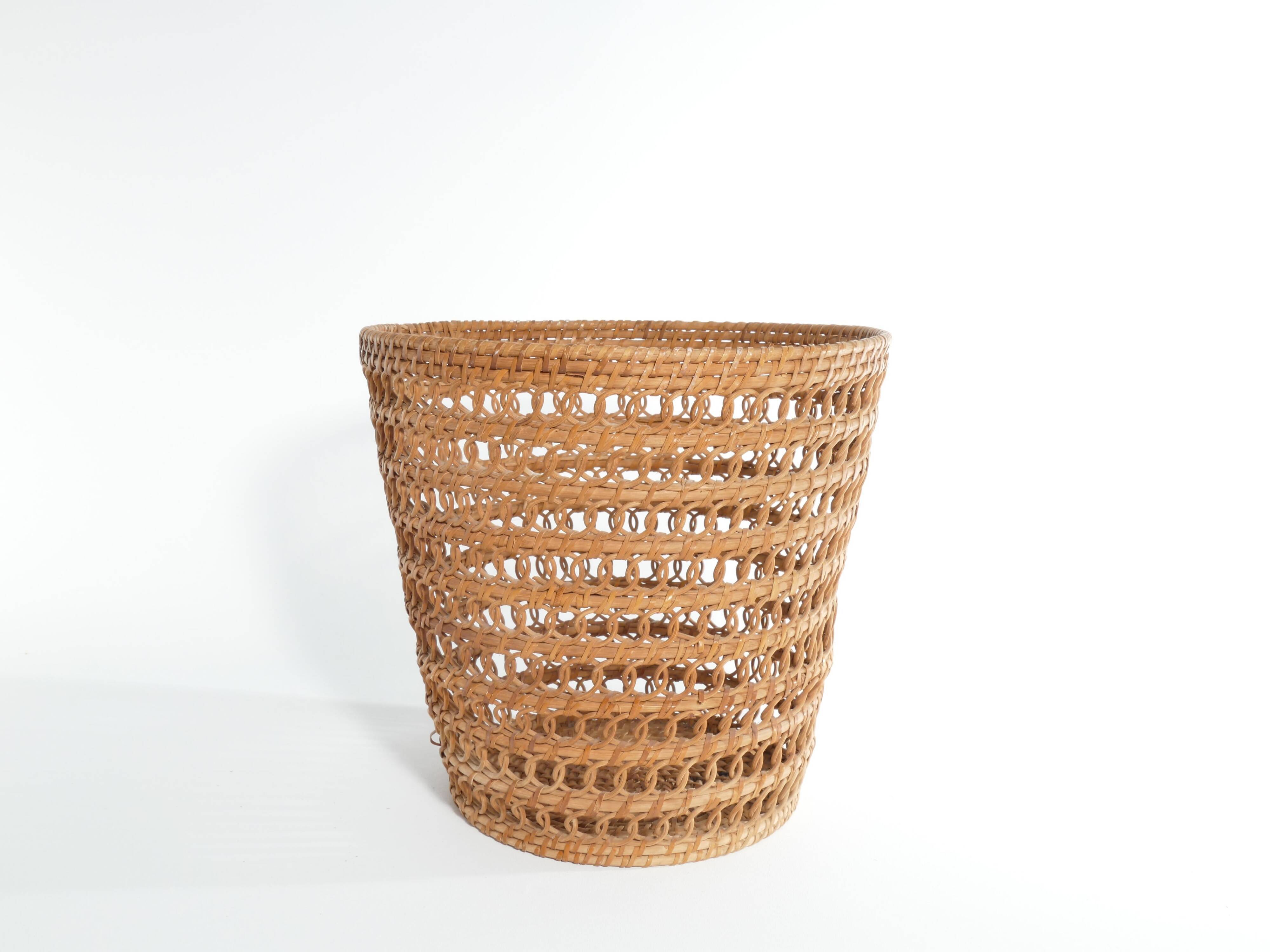 Mid-Century Modern Wicker Wastebasket