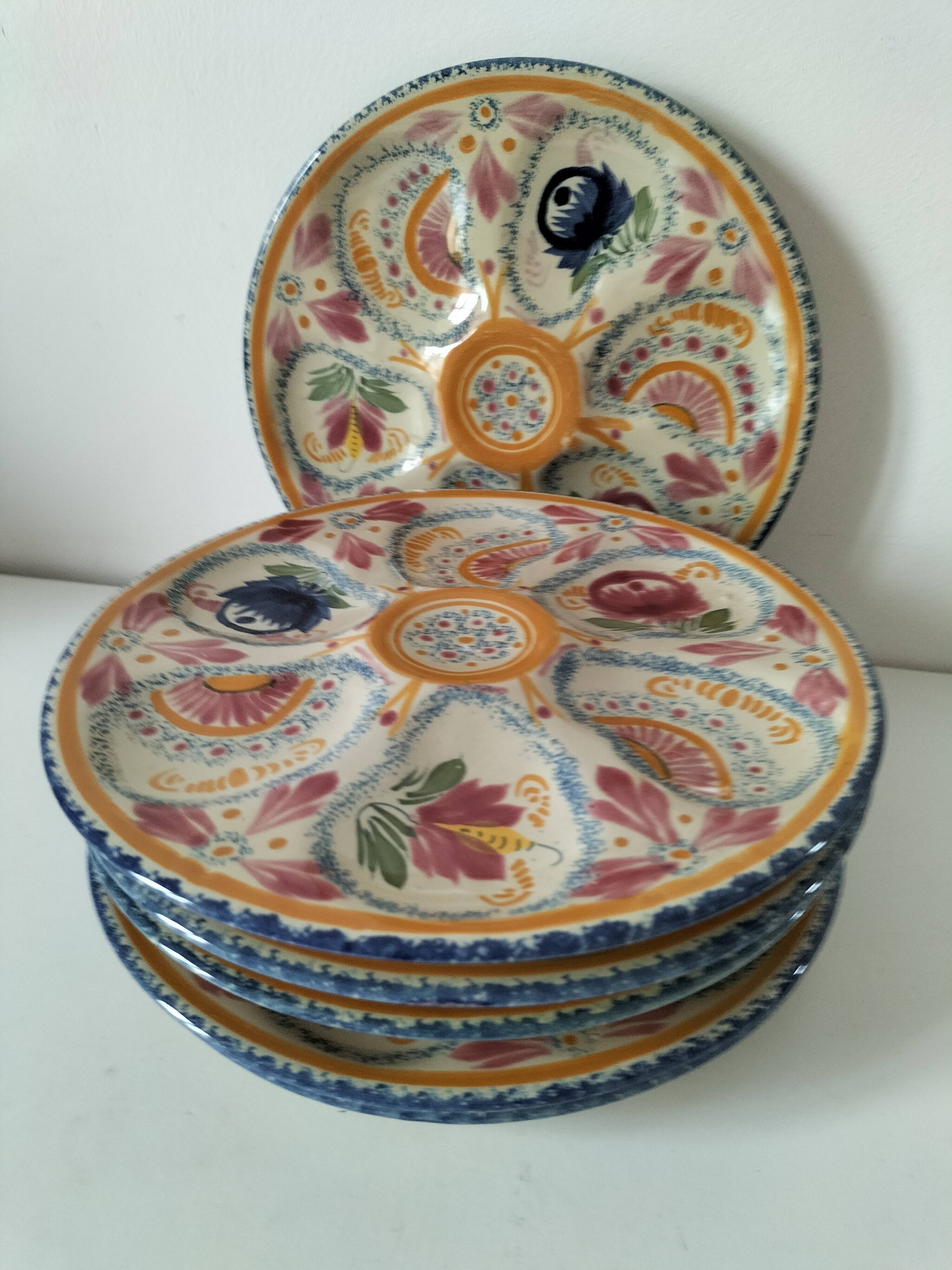 6 oyster plates Henriot Quimper decor 137 hand-painted