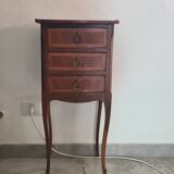 Vintage Italian Louis XV Style Side Table with 3 Drawers – Inlaid Wood & Br