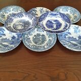 8 blue & white soup plates Broadhurst, Lunéville, Myott and Royal Sphinx Regout Maestricht