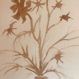 Signed still life monochrome sepia painting "dried flowers"