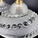 Set of 3 moulded glass pendant lights with cabochons, Art Deco style Ezan.