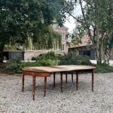 Half moon table forming walnut dining room table with 19th century period system