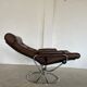 Vintage brown leather reclining lounge chair Ekornes Stressless & stool, 1960s