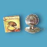 Vintage stainless steel and glass shell butter dish with knife - in its box