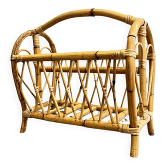 Newspaper holder, rattan newspaper basket, Denmark, 1970s.