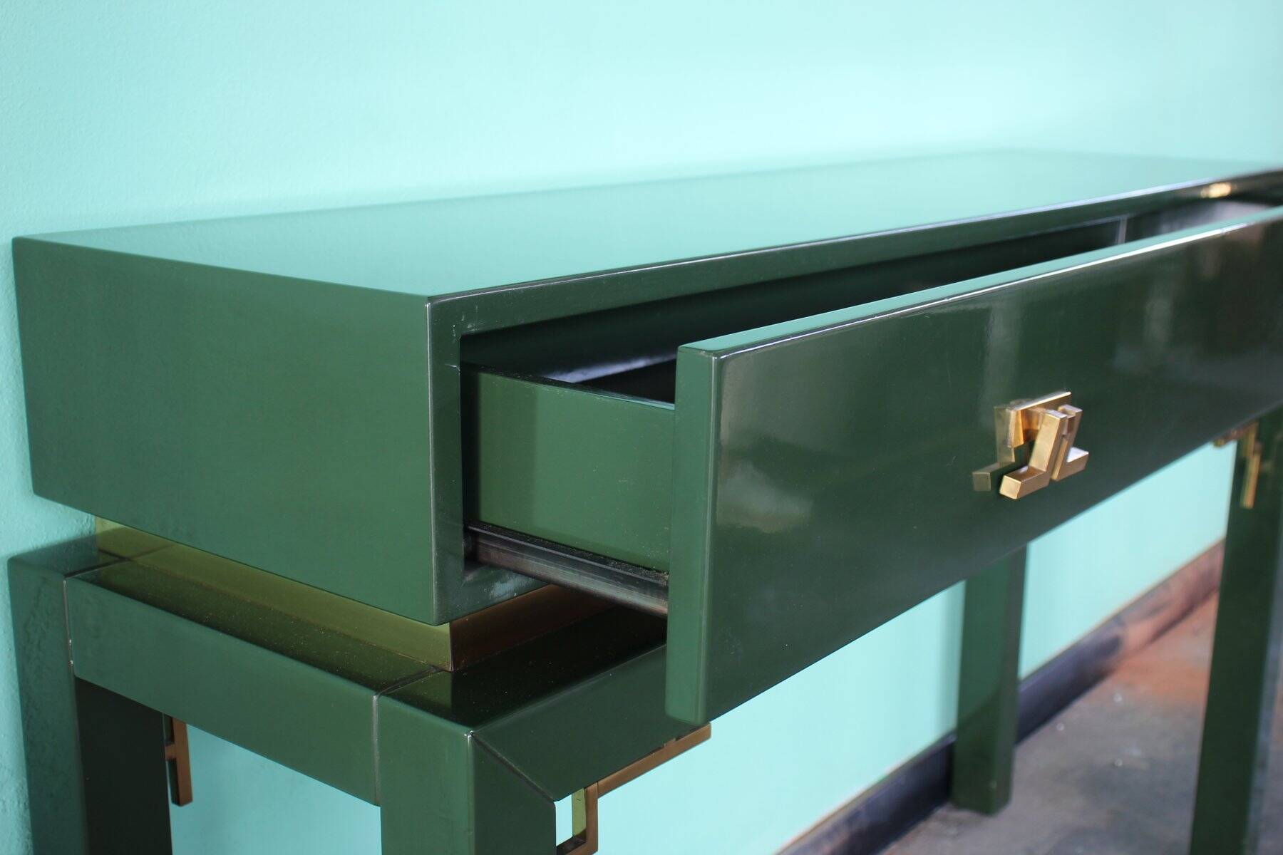 Emerald Green Console with Mirror, Italy, Set of 2