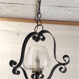Vintage metal and glass pendant light - mid-20th century