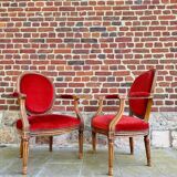Paire De Fauteuils Médaillon De Style Louis XVI XIX Eme Siècle