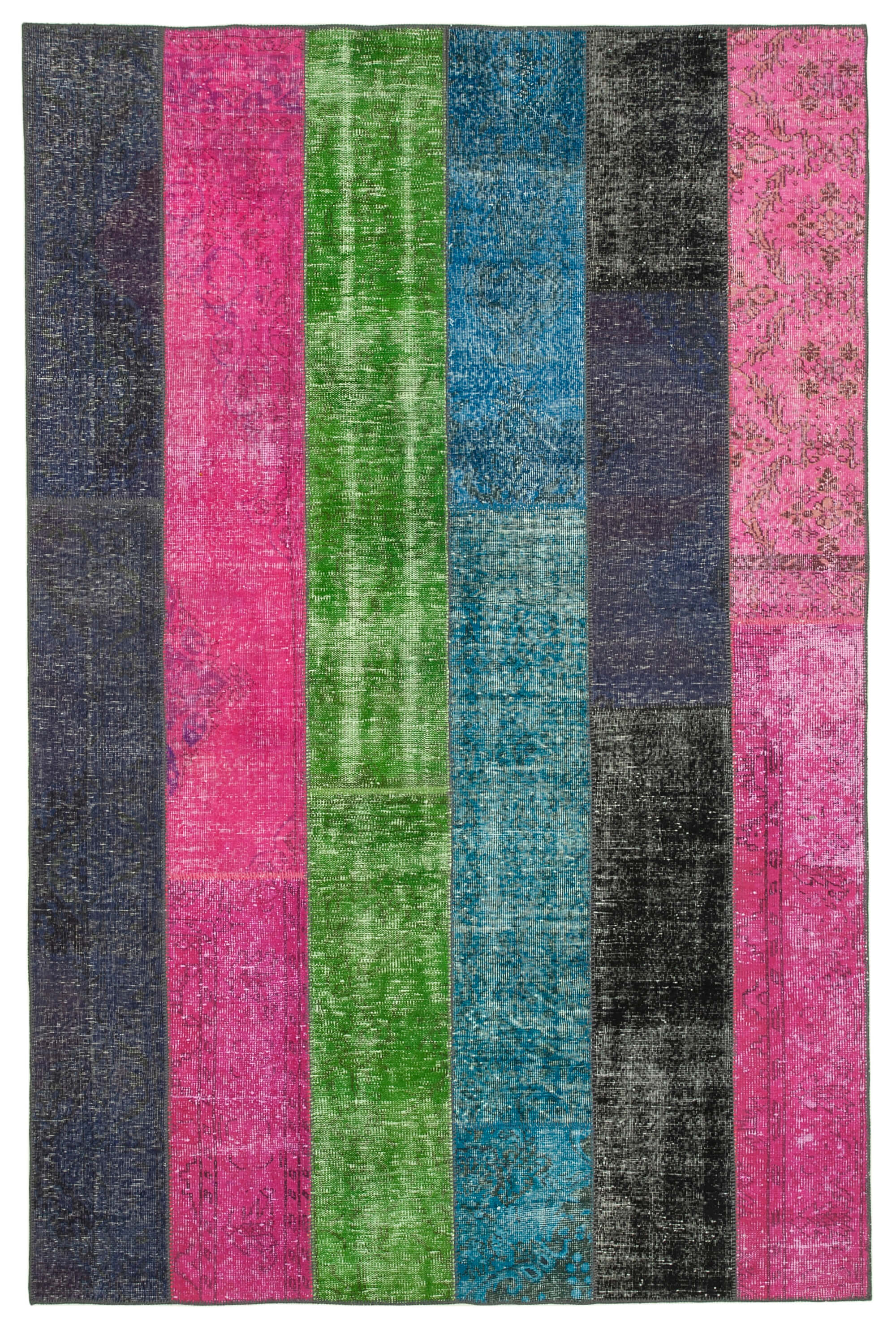 Hand-knotted anatolian contemporary 200 cm x 300 cm multicolor patchwork carpet