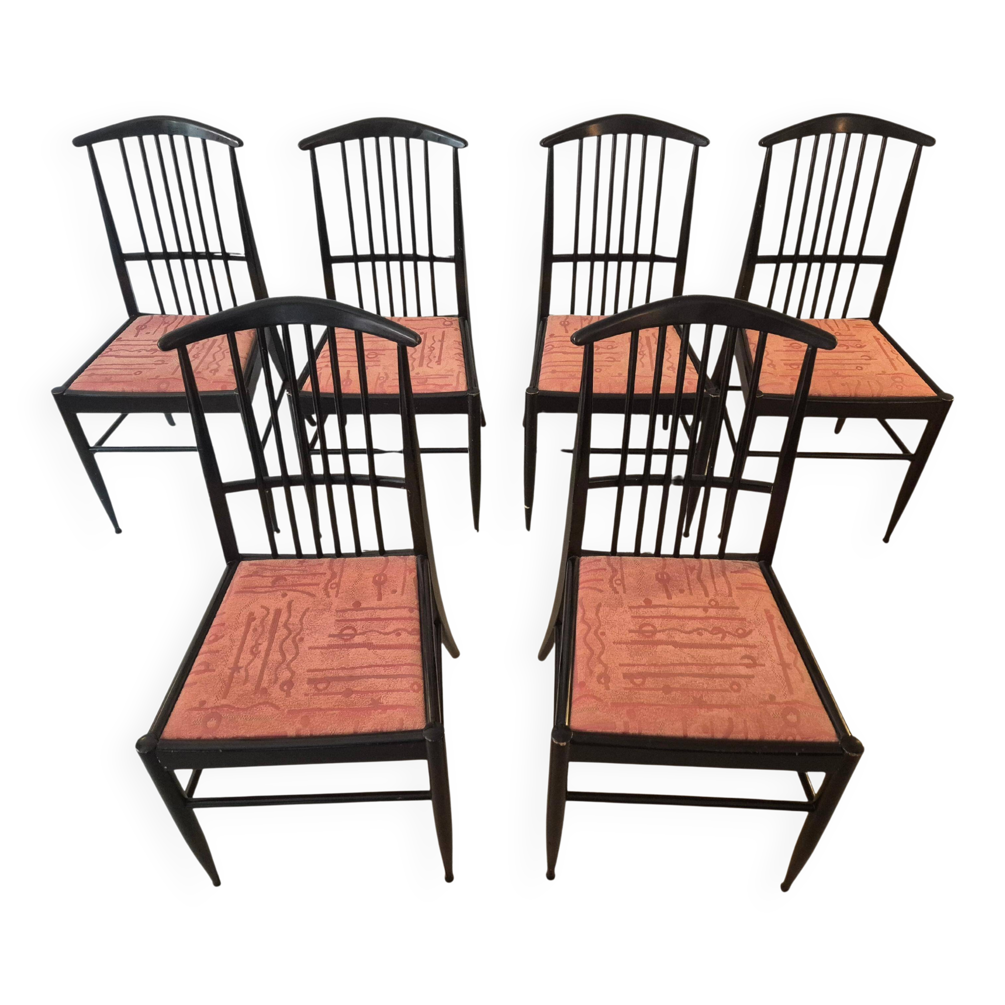 The Modernity, set of six chairs, model Charlotte, black lacquered wood.