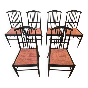 The Modernity, set of six chairs, model Charlotte, black lacquered wood.