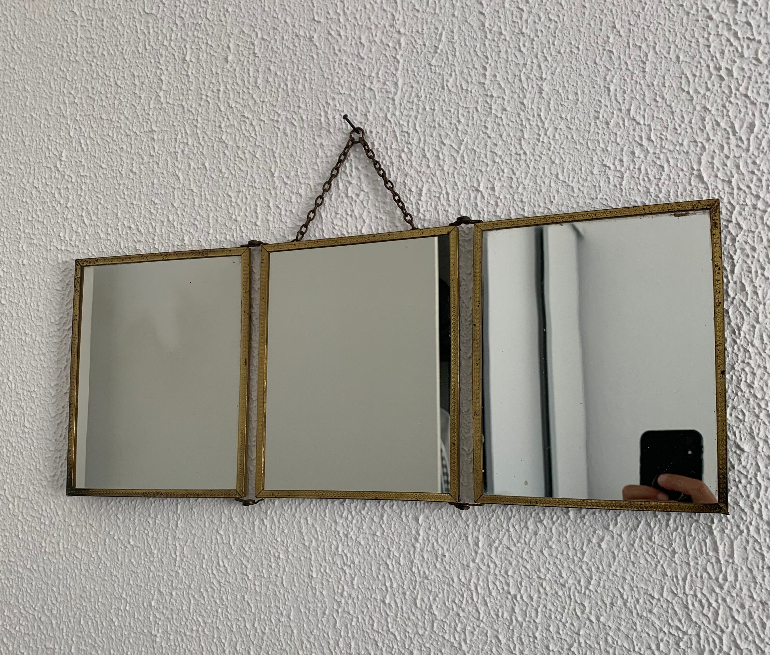 Mirror triptych barber art nouveau vintage brass 1920