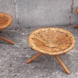 Low wicker and rattan stools, 1970s. (Set of 3)