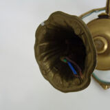 Old lantern with 3 faces, chandelier in gilded bronze and curved glass. Year 60