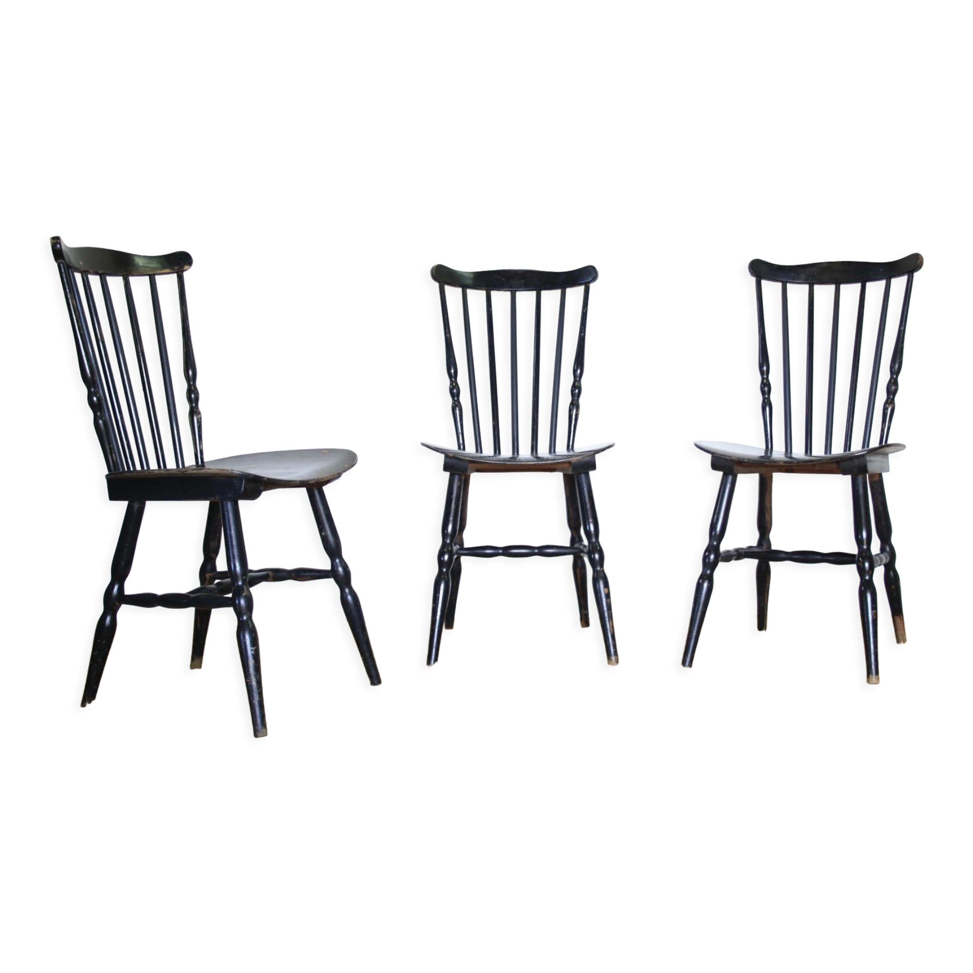 Three black Baumann bistro chairs