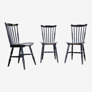Three black Baumann bistro chairs